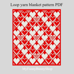 Loop yarn Finger knitted Hearts Mosaic-2 blanket pattern PDF Download