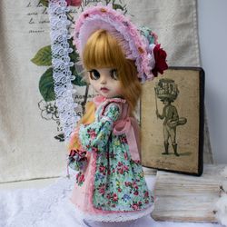 Blythe clothes set, vintage style clothes set, Blythe dress, pink doll outfit