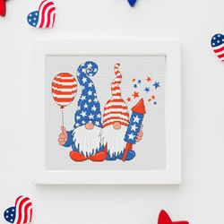 Patriotic gnomes, Cross stitch pattern, Independence Day cross stitch, Modern cross stitch, Patriotic cross stitch