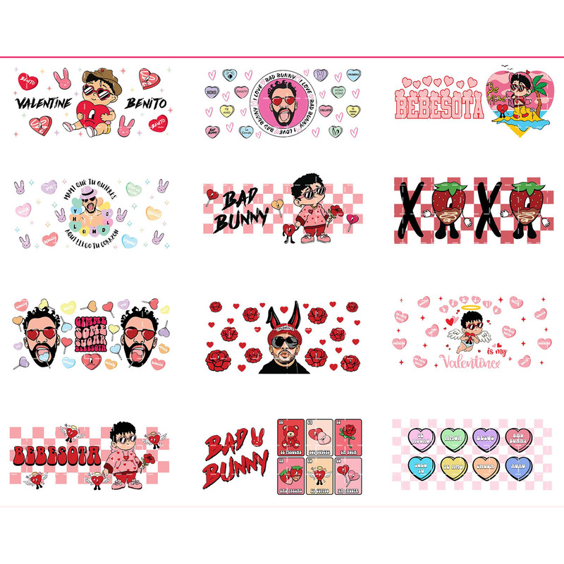 25+ Valentine Bad Bunny Glass Can Wrap Png Bundle, Happy Valentine 16oz Libbey Glass Wrap 3.jpg