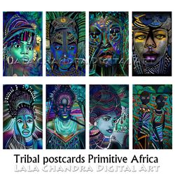16 art cards Primitive Africa tribal style, ethnic clipart, scrapbook Printable , journaling, decoupage paper