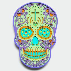 layered design of sugar skull for paper and laser cutting machines