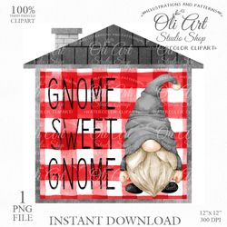Gnome Sweet Gnome Clin Art. Cozy Gnomes. Design Digital Download. OliArtStudioShop