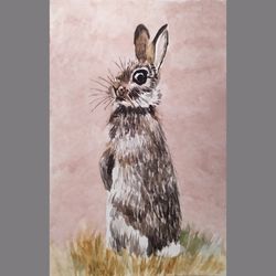 Original Small Watercolor Painting  Rabbit ACEO Original Art by Guldar 3.5 by 2.5 inches