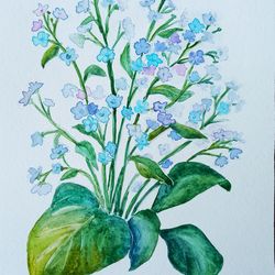 watercolor painting forget-me-not flowers original painting flower painting