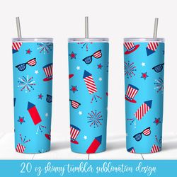 American Patriotic Fireworks Tumbler Wrap Sublimation. 4th of July Skinny Tumbler Design
