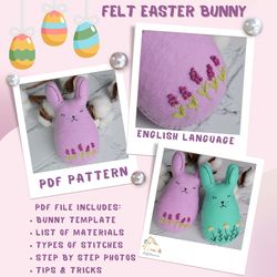 Easter PDF pattern, Bunny sewing tutorial, Easter bunny egg, Felt egg plushie, Stuffed animal, Plush bunny