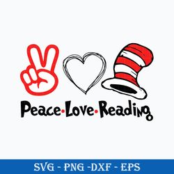 pace love reading svg, the cat in the hat dr. seuss svg, png dxf eps file