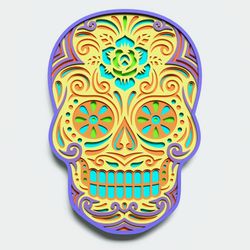 layered design of sugar skull v2 for paper and laser cutting machines