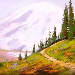 Mount Rainier Painting "SUMMER SNOW ON Mt RAINIER" Painting on Canvas Original Art by "Walperion Paintings"