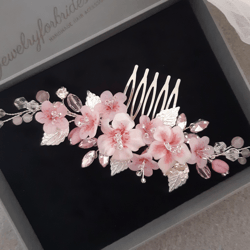 Cherry blossom hair comb, Pink sakura hair accessories, Blush flower bridal hair piece, Bridal jewelry set