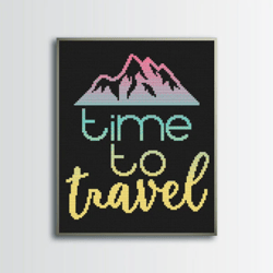 time to travel cross stitch pattern, mountains cross stitch, digital pdf