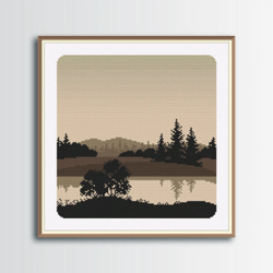 landscape cross stitch pattern, mountains cross stitch, digital pdf