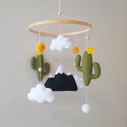 Cactus mountain mobile. Cactus nursery decor. Baby crib mobile girl. Cactus mobile. Nursery mexican decoration.