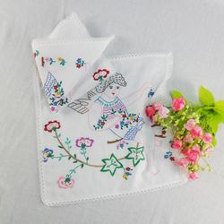 2 pieces vintage cotton embroidery angels hand made doily religious napkin easter table napkin easter religious gift
