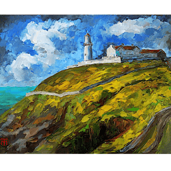Storm Painting Ireland Original Art Irish Landscape Painting Lighthouse Nature Art Impasto Ocean 12"x 16" By Colibri Art