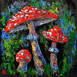 Fly Agaric Painting Alice in Wonderland Original Art Amanita Mushroom Painting Impasto Woodland 12" x 12" By Colibri Art