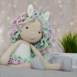 Unicorn Girl, doll crochet,safe baby doll, cute doll,amigurumi crochet doll,rainbow high doll