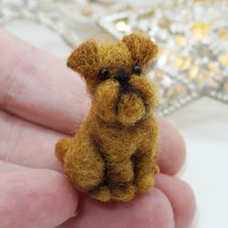 Miniature needle felted Brussels Griffon, tiny dog, dog portrait