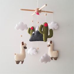 Llama mobile. Baby crib mobile. Llama and cactus nursery. Nursery decor girl. Llama baby shower gift. Llama mobile