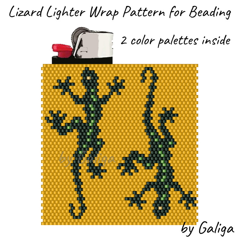 Lizard Gecko Beaded Lighter Cover Pattern Delica Seed Beads Even Count Peyote Beadwork Design 0