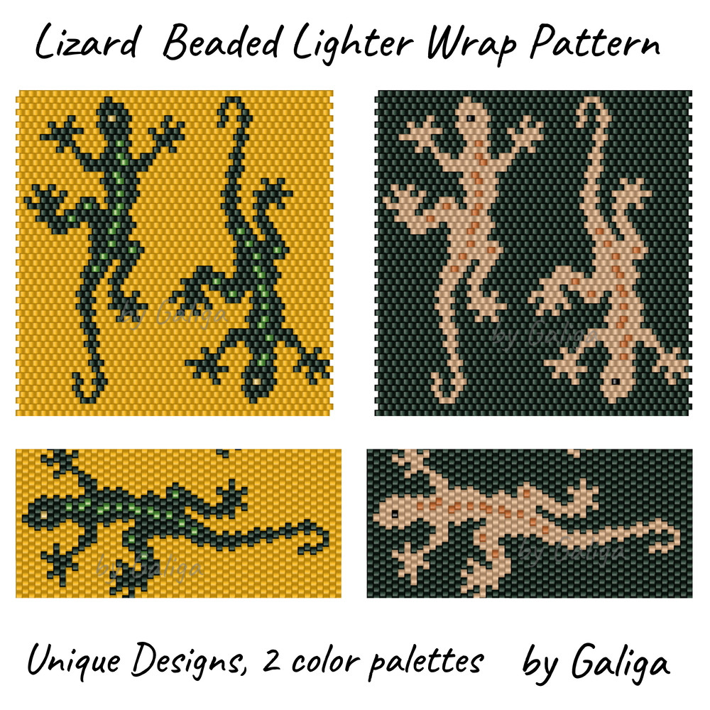 Lizard Gecko Beaded Lighter Cover Pattern Delica Seed Beads Even Count Peyote Beadwork Design 1