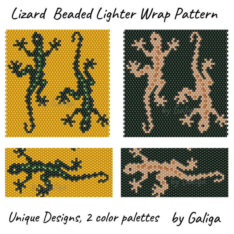 Lizard Gecko Beaded Lighter Cover Pattern Delica Seed Beads Even Count Peyote Beadwork Design 1