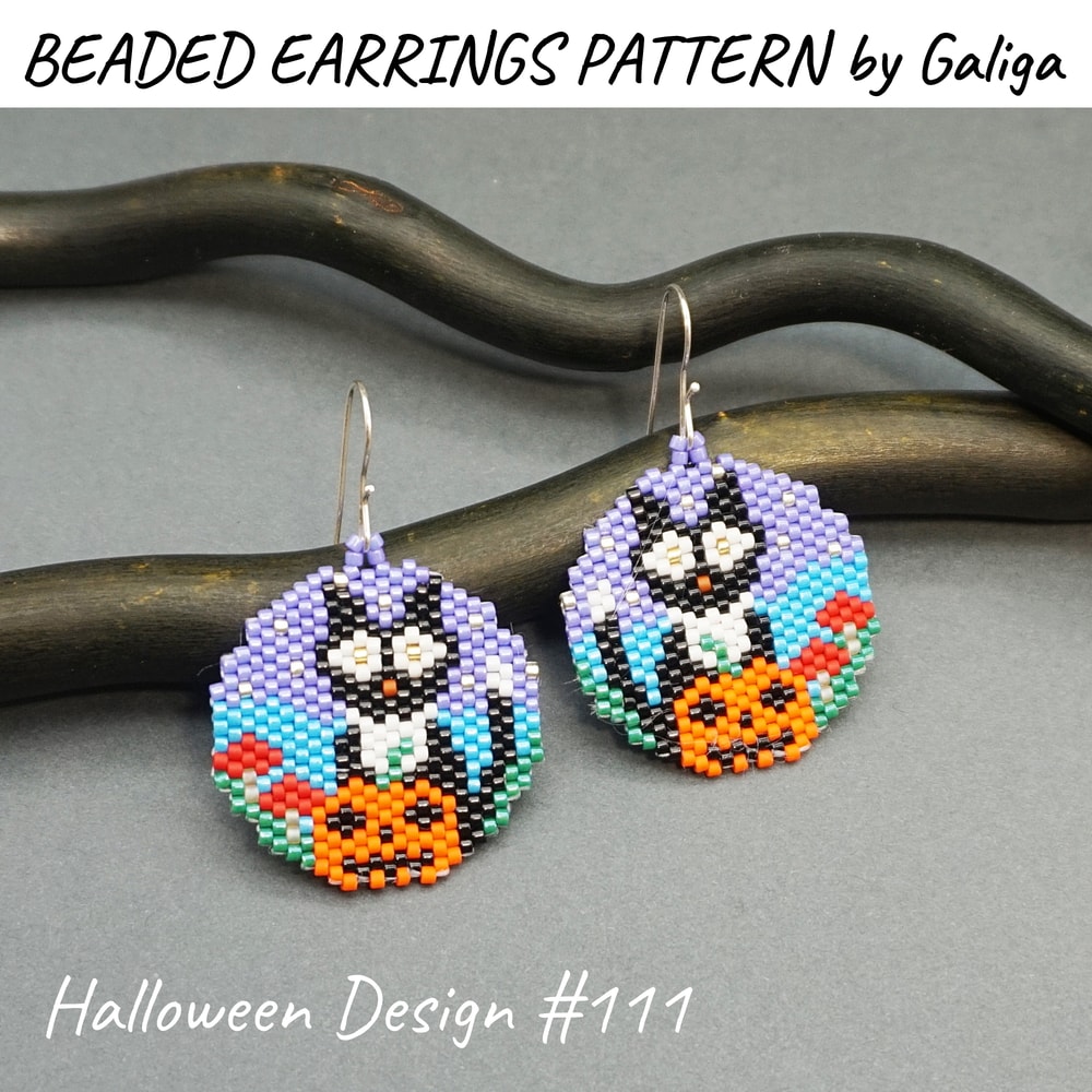 Funny Cat And Pumpkin Beading Pattern Halloween Delica Seed Bead Brick Stitch Jewelry Design 0
