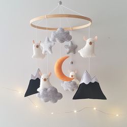 Sheep baby mobile. Lamb nursery decor. Baby crib mobile. Sheep baby shower gift. Stars and moon mobile.Cute sheep mobile