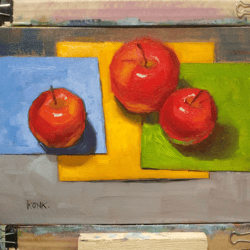 Original Oil painting between blue and green Still life painting Apple painting Gift painting Bright Paintin