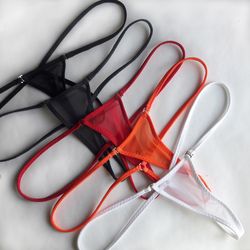Women's transparent mini thong with clasps. Sexy panties with lingerie hooks. Handmade to order.