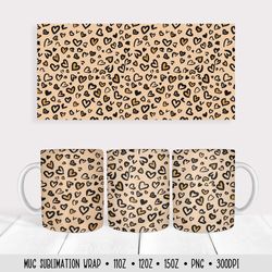 Heart Leopard Mug Sublimation Design. Valentines Mug Wrap