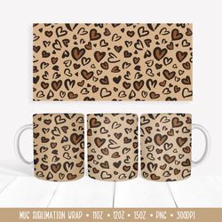 valentine day mug.  heart leopard mug sublimation wrap