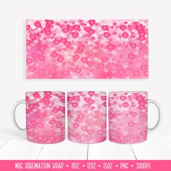 Falling Pink Hearts Mug Sublimation. Valentines Day Mug Wrap
