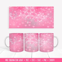 Pink Hearts Mug Sublimation. 3d Valentines Mug Wrap