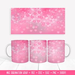 pink hearts mug sublimation. 3d valentines mug wrap