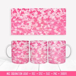 valentines day mug sublimation. pink white hearts mug wrap