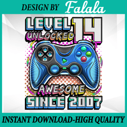 level 14 unlocked awesome 2007 png, video game 14th birthday boy png, 100 days of school png, digital download