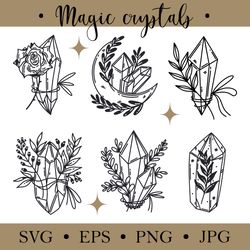 magic crystals, moon quartz. gemstone set svg, eps, png, jpg