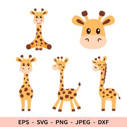 Cute Giraffe Svg Baby Animal Dxf File for Cricut Colorful Safari Png Set