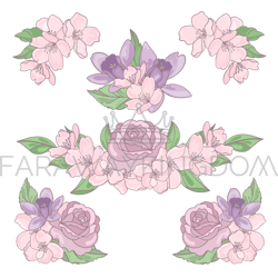 flower mix floral decoration clip art vector illustration set