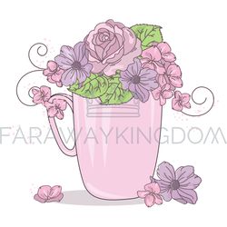FLOWER TEA Floral Cartoon Wedding Vector Illustration Set