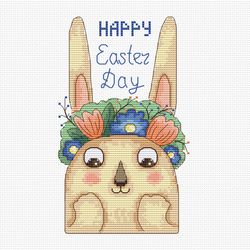 Happy Easter PDF cross stitch pattern - Easter Bunny counted cross stitch - Easter bunny embroidery pdf Happy Easter Day