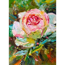 Pink Rose painting Floral original art 7 by 5 inches Flower wall art Rose Sweetness artwork by Natalia Plotnikova
