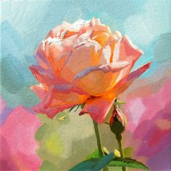 Rose Painting Flower Original Art Floral Artwork Impasto Oil Painting Small 8 by 8 inches