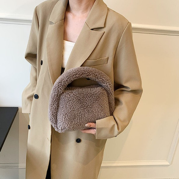 Handbags for Women Winter Spring Plush Luxury Brand Designer Wool Handbag Women Shoulder Bag Fur Grey | AmelliaBags