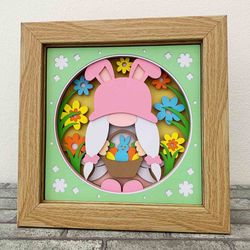 easter gnome shadow box svg/ 3d bunny gnome shadow box/ easter day decoration/ svg for cricut/ for silhouette