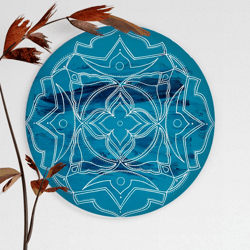 White mandala Spiritual blue wall art Symmetrical pattern Meditation yoga art