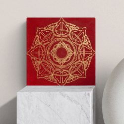 Red golden mandala Colorful spiritual decor Symbolic painting Meditation art