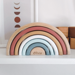 Wooden rainbow toy - Wooden toys - Engraved gift - Boho rainbow decor - Rainbow stacker